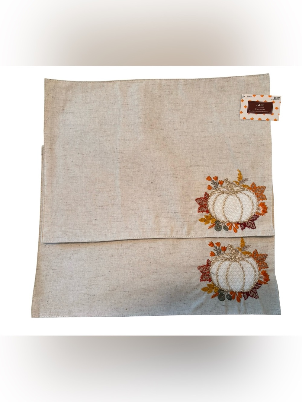 Cream Pumpkin Embroidered Placemat Set - Fall Dining Linen